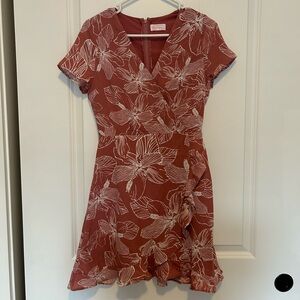 Floral Print Wrap Dress - Rust